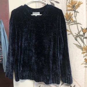 Dark blue velvet knit sweater